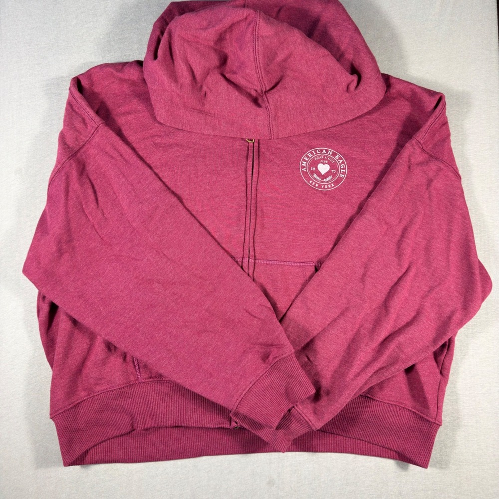 American Eagle XL Burgundy Full Zip Hoodie Peace Love Club Graphic Sweatshirt